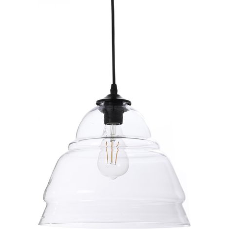 Luminaire Belly, lustre cloche- rétro - lampe suspendue en verre transparent - câble plastique noir, douille E27 - possibilité ampoule LED - 40W maxi, Diam. 30 x H. 24 cm (1/5)
