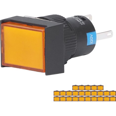 25 interrupteurs à bouton-poussoir momentanés autobloquants rectangulaires avec voyant lumineux 220 V BEMLA1611DSJ 16 mm (jaune)