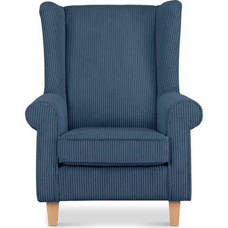 KONSIMO Klassische Sessel MILES Gepolsterter und Sitzhocker, Dunkelblau, Stoff, Classic, 82x105x97 cm (1/5)