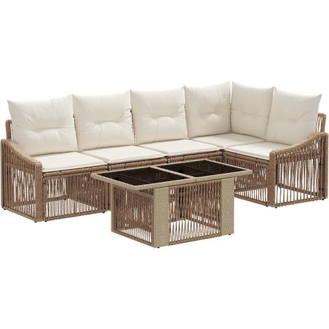 Gartensofa-set 6 stk. Beige und Cremeweiß Poly-Rattan vidaXL (1/5)