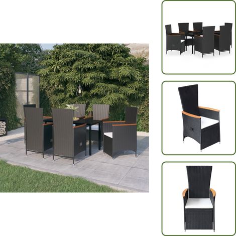 Gartenstühle - vidaXL 7-tlg. Garten-Essgruppe mit Kissen Schwarz - Gartenmöbel Schwarz