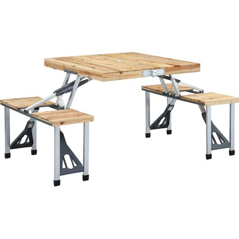 Folding Camping Table with 4 Seats Steel Aluminium vidaXL