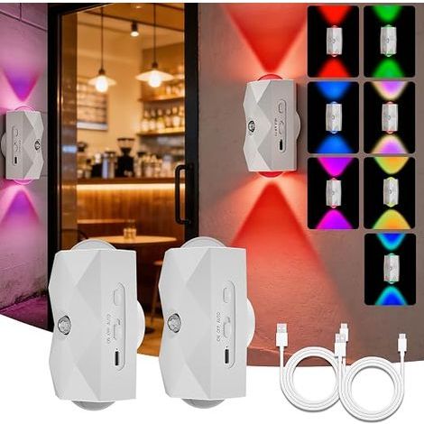 Indoor Wall Lights with Motion Sensor, LED Wireless Wall Lamp, 7 Colours, Rechargeable Wall Light with Switch for Bedroom, Bedside Hallway, Living Room, White (1/5)