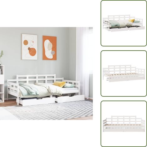 Bois de pin - vidaXL Lit de jour et tiroirs sans matelas blanc 80x200 cm bois massif - Lit avec tiroirs (1/5)