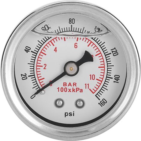 Manomètre de pression de carburant pour voiture (0-160 PSI/bar) avec remplissage liquide et indicateur de pression d'huile (1/5)