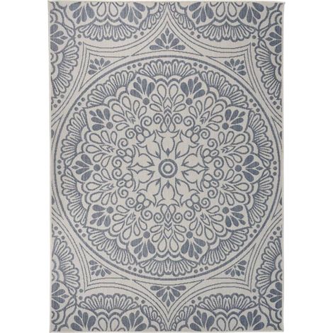 Tapis à tissage plat d'extérieur, Tapis de jardin, Balcon 140x200 cm Motif bleu FYH70459 (1/5)