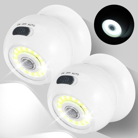2PCS PIR Motion Sensor Night Light, Lumières de capteur alimentées par batterie, Lumière de boule brillante 360 ° Motion actives Lumières de nuit, Lampe d'éclairage sans fil pour (1/5)