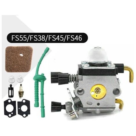Carburatore per Stihl FS55 FS38 FS55R FS55RC HL45 KM55 FS80 FR85 FH75 FS45 FS46 FS74 FS75 HL75 HS70 C1Q-S63 C1Q-S69 Motore Tagliasiepi con Guarnizione Candela Spugna Filtro Tubo-- (1/4)