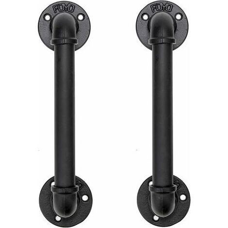 Ensemble de 2 Industriel Tuyau Poignée deTraction de Porte, Barre D'appui, Poignées de Porte de Grange, Antique Rustique En Fonte Pour Rampe, Noires,30 cm de Long (S(25D,27L), Noires) (1/4)