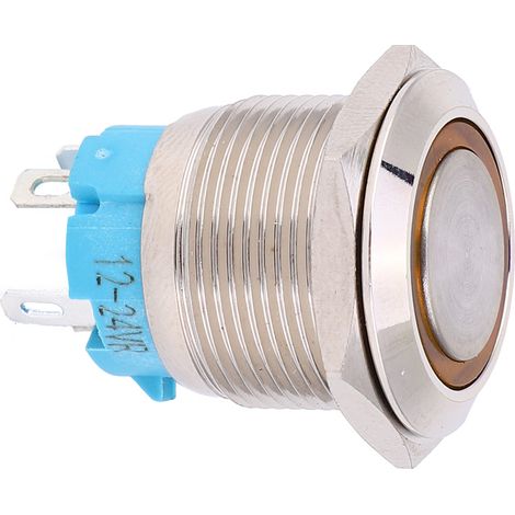 Interrupteur poussoir à verrouillage 19mm 12-24V DC 1NO 4PIN bouton métallique jaune lot de 2 (1/5)