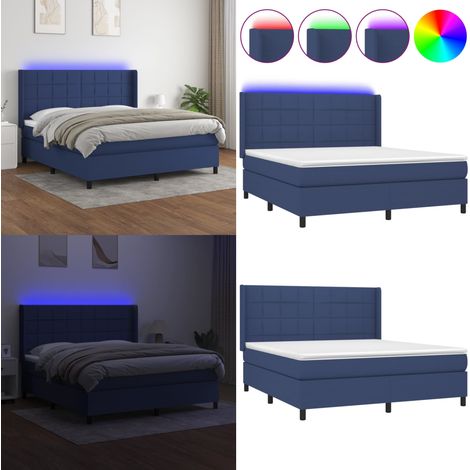 Boxspringbett mit Matratze & LED Blau 160x200 cm Stoff - Boxspringbett - Doppelbett - Schlafsofa - Bettauflage - Lattenrost - Home & Living (1/5)