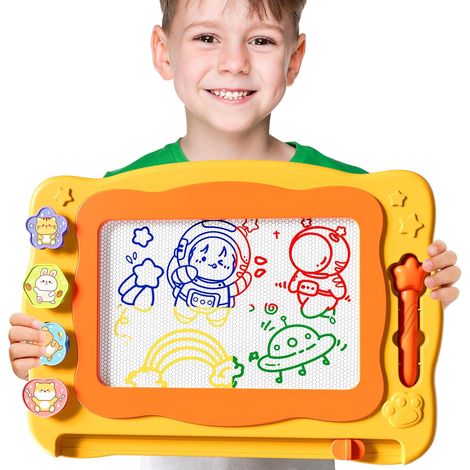Magnetische Whiteboard-Tafel in 4 Farben für Kinder von 3 bis 7 Jahren. Ideal als Lernspielzeug für unterwegs oder als Geburtstagsgeschenk für Mädchen und Jungen von 3 bis 5 Jahren. (Gelb) (1/5)