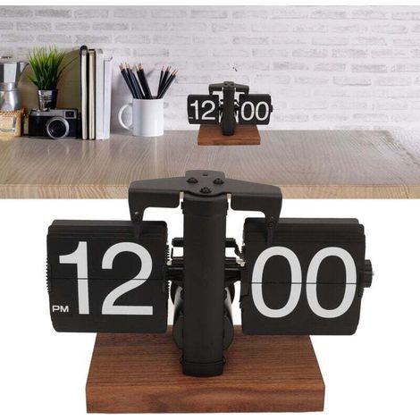 Reloj digital retro con tapa, reloj mecánico de rotación automática, a pilas, para el hogar, el dormitorio y la oficina, decoración en color negro (1/4)