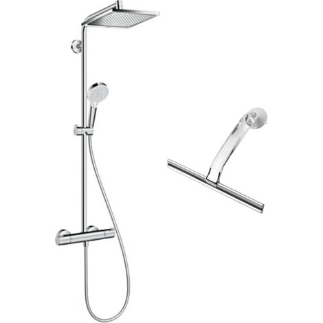 Hansgrohe Set de douche Crometta E 240 + cadeau gratuit raclette de douche avec crochet ventouse, transparent (27271000-LUX)