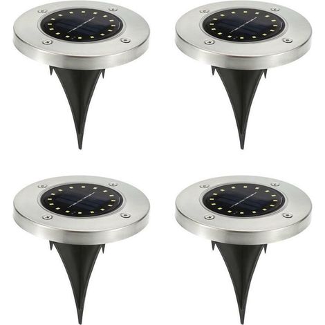 Spotlight Solaire - 16 LED - Étanche IP65 - Acier Inoxydable - Pour Jardin, Pelouse, Terrasse, Allée - Lot de 4 (1/5)
