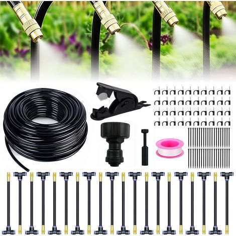 Garden Irrigation System, 360° Spray Mist Irrigation Drip Set with 20 m Hose, 20 Adjustable Spray Nozzles, Plant Watering Set for Greenhouse, Raised Bed, Patio and Lawn (1/5)