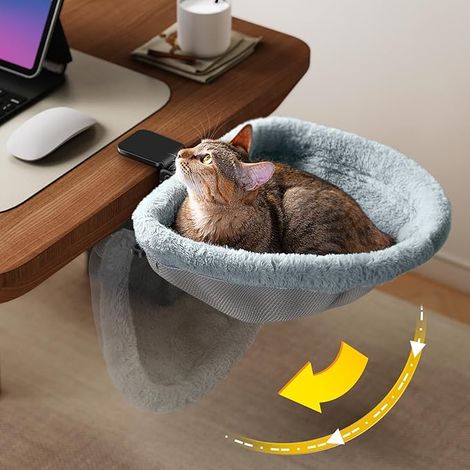Lit de Bureau pour Chat – Pliable en Un clic, Creux – Lit Semi-Circulaire pour Chat – Matériau Doux en Fourrure de Lapin, Convient pour Divers Bureaux – Charge