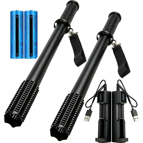 High-Quality Tactical Flashlight with Life-Saving Hammer,Water Resistant,LED,3 Modes,Includes 2 Batteries and Chargers