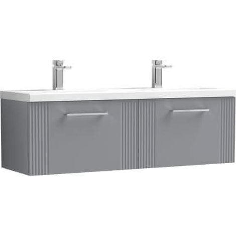 Nuie Deco Satin Grey 1200mm Wall Hung 2 Drawer Vanity Unit and Double Ceramic Basins - DPF294F (1/4)