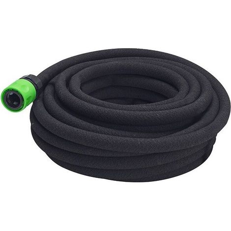 – Tuyau d'arrosage poreux 12 m – Débit 1 à 5 L/h – Pression 0,5 à 4,9 bars – Raccord simple et stop inclus (1/4)