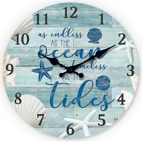 Bardusch Horloge murale nautique silencieuse 25 cm - Design océan coquillages étoiles de mer - Décoration cuisine salon chambre à coucher salle de bain (1/5)