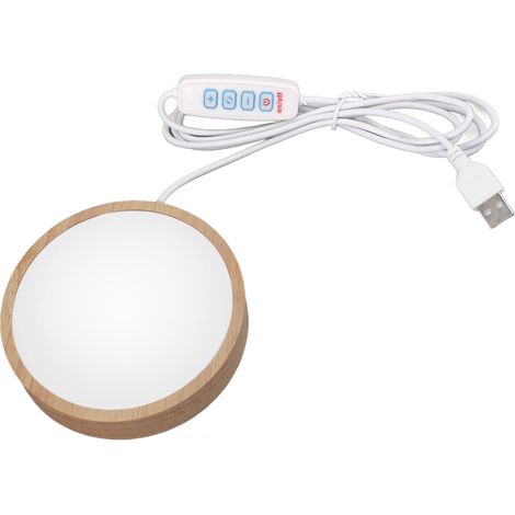 Socle lumineux rond en bois, alimenté par USB, 3 températures de couleur, 10 niveaux de luminosité, bouton de réglage, plaque d'affichage LED pour objets d'art en verre et cristal (1/5)