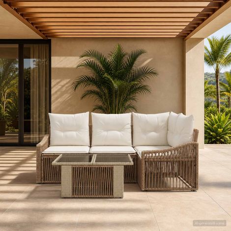 vidaXL Set Divano da Giardino 5 pz Beige e Bianco Crema polyrattan (1/5)