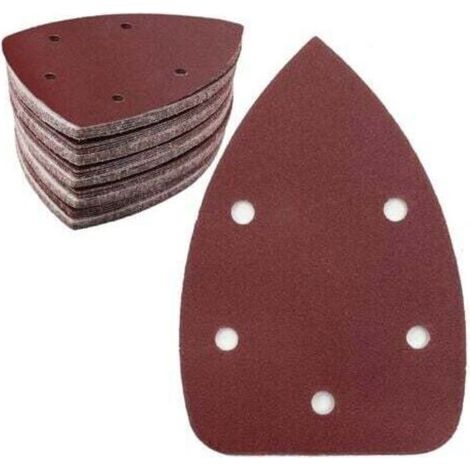 Lot de 50 feuilles de papier abrasif triangulaire, grain 240, 5 trous, papier abrasif auto-agrippant, papier abrasif delta pour ponceuse triangulaire 140 x 100 mm (1/5)