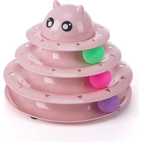 Jouets Chat 2 en 1, Jouet Labyrinthe Chats 4 Couches, Jouet Balles pour Jeu Chat Chaton, Jouet Chat Interactif avec l'herbe à Chat,Rose (1/4)