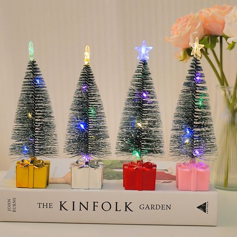 (4 Bäume) Mini-Weihnachtsbaum mit LED-Beleuchtung, kleiner künstlicher Weihnachtsbaum, Mini-Weihnachtsbaum mit farbigen Lichtern (1/5)
