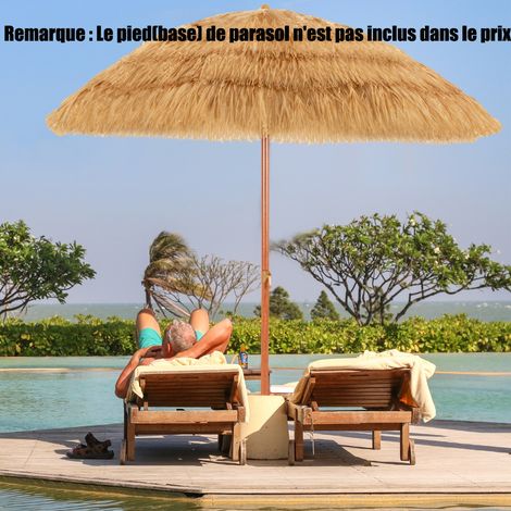 Parasol Inclinable de Paille en PP 2M Fixation pour Sable Toit Chaume Style Hawaïen 2 Parties Démontables pour Plage Cour Piscine (1/3)