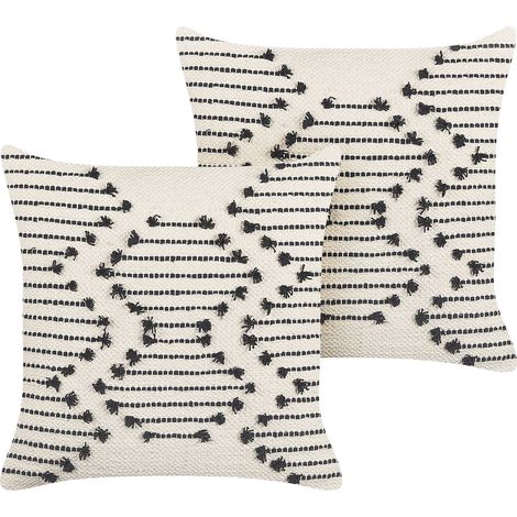 Dekokissen 2er Set MYRTUS Baumwolle 45 x 45 cm Beige Geometrisches Muster
