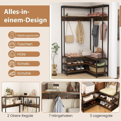 Appendiabiti angolare con panca appendiabiti a l con ripiani a giorno 90 x 90 x 178 cm marrone rustico 88306488 88306488 88306488 88306488 88306488 88306488 88306488 88306488 88306488 88306488 8830648