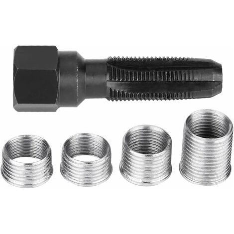 Réparation des bougies d'allumage de 14 mm, 5 Pcs Bougie d'allumage en acier au carbone re-filetage du kit de réparation du kit d'outils avec inserts pour la réparation des bougies d'allumage de 14mm (1/4)