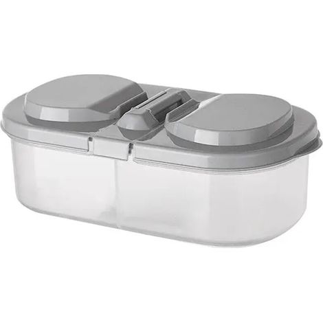 Boîte de rangement en plastique, double compartiment avec couvercle, bocal hermétique pour aliments et fruits, multifonctionnelle pour la cuisine et le réfrigérateur, boîte de rangement en plastique ( (1/5)