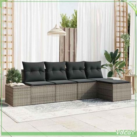 Canapé de jardin - FAFEICY - Modulaire - Gris - Polyrotin - 5 places avec rangement (1/5)