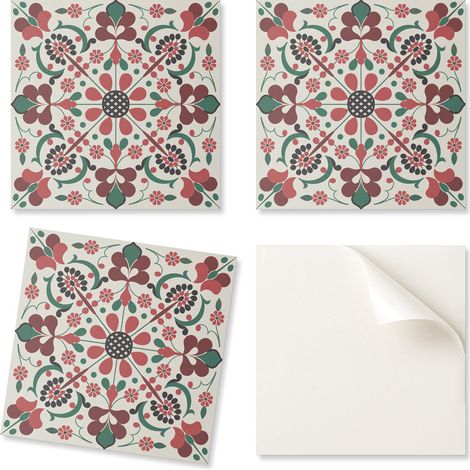Azulejos decorativos autoadhesivos de vinilo con estampado floral sim茅trico de 4x50x50 cm.