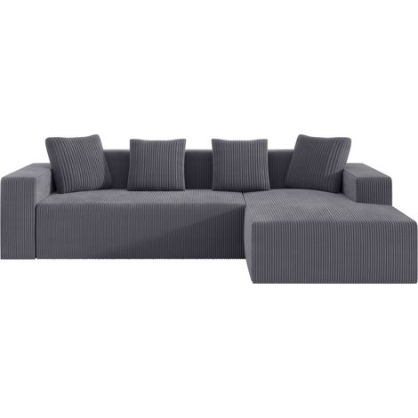 Canapé modulaire en velours lampe doux gris avec chaise longue en L 261x146x65 cm (1/5)