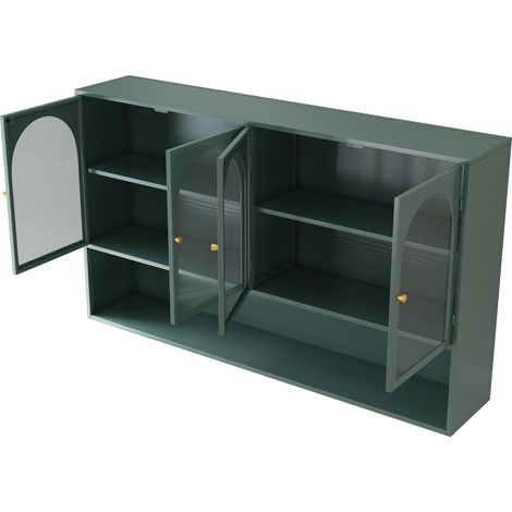 Hängeschrank aus Glas mit 4 Türen 120 cm dunkelgrün mit grauem Glas (1/5)