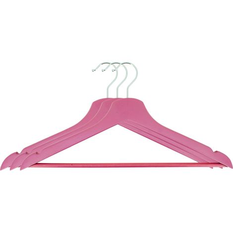 Pack 3 perchas de madera organizador con barra pantalon  Rosa (1/5)