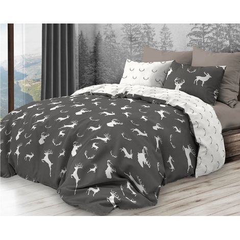Copripiumino Stile Rustico Contemporaneo con Cervi Bianchi su Sfondo Grigio   Matrimoniale 255x200 cm   Cotone Double Face