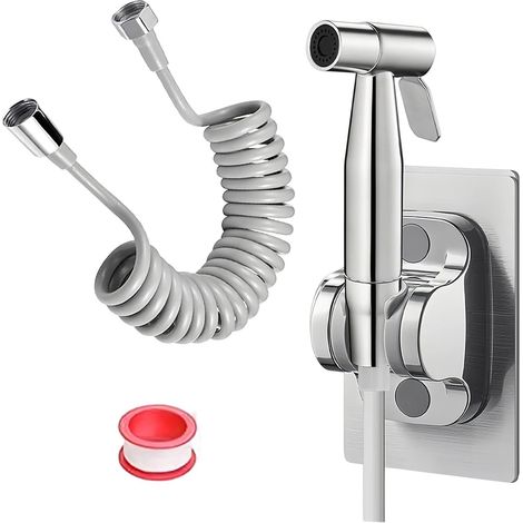 Kit Complet Douche WC 3m PE, Jet Toilette Argenté avec Tuyau, Robinet Bidet, Cuisine Salle de Bain Hôtel (1/5)