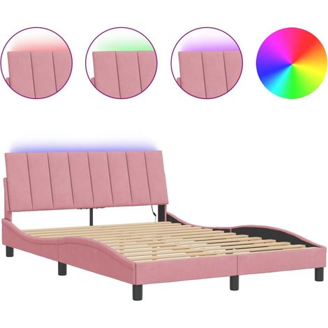 Lit double - lit simple - Cadre de lit avec LED Hanko rose 140x200 cm velours fr5166 - Maison La Vie (1/5)