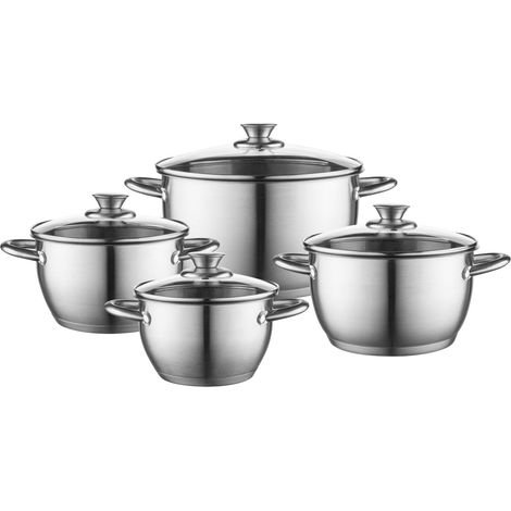 Casseroles Lot de 8 Casserole Inox Casseroles pour Induction Gaz Lot de Casseroles avec Couvercle en Verre Batterie de Cuisine Acier Inoxydable Couleur Argent (1/5)