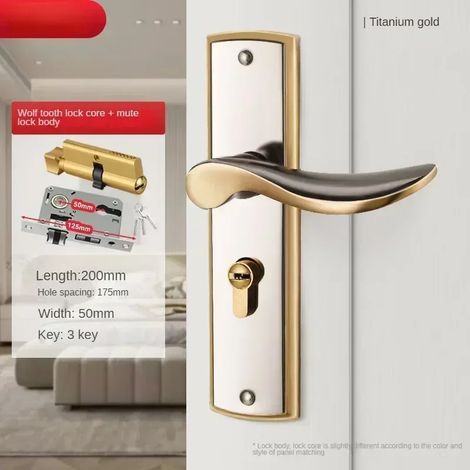 (Type E) Serrure de porte en bois pour appartement/chambre, antivol, avec clé. (1/5)