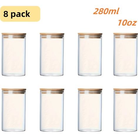 (8) Bocaux de rangement en verre avec couvercles en bambou hermétiques, adaptés au stockage du thé, des grains de café, du sucre et des bonbons. (1/5)