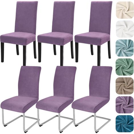 Stuhlhussen 6er Set Samt Stretch für Schwingstühle, waschbar, Graulila (1/5)