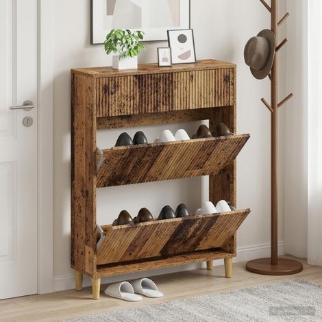 vidaXL Shoe Cabinet ARNHEM 78 x 24 x 103 cm Engineered Wood Old Wood (1/5)