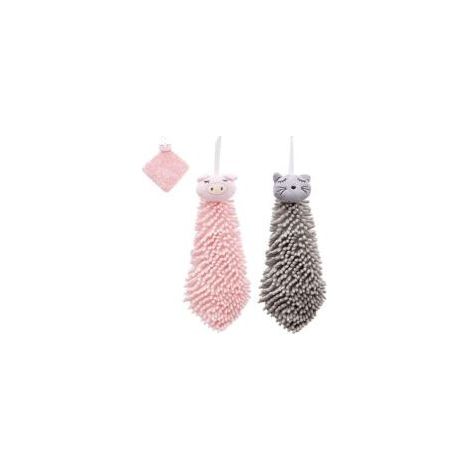 Lot de 2 gants de toilette en éponge, serviettes pour les mains, rose et gris (1/5)