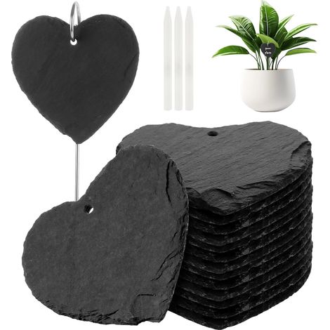 Lot de 15 Étiquettes Ardoise, Carré 10x10cm, Piquet Acier, Craie Incluse, Jardin Potager (1/5)